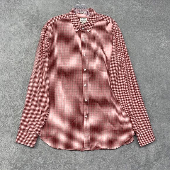 J Crew Shirt Mens Large‎ Red Check Plaid Button Down Slim Lightweight Cotton - Picture 1 of 9